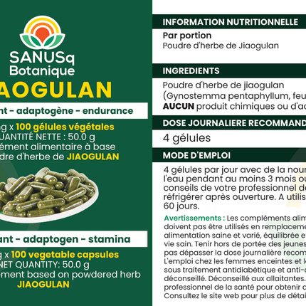 Jiaogulan herb (vegetable) capsules - 500 mg | SANUSq Health
